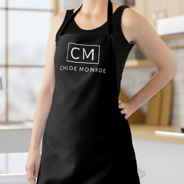 Minimal moderner Monogramm Name Classic Schwarz-we Schürze (Von Creator hochgeladen)