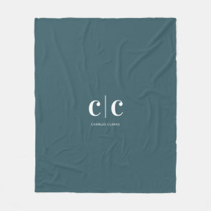 Minimal Modernes Aquamarin-Weißes Monogramm Fleecedecke