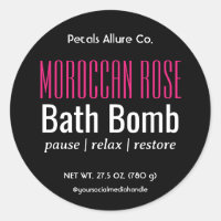 Minimal modernes Black Pink Bath Bomb Round Label
