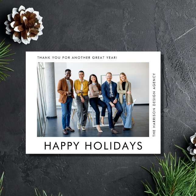 Minimal Modernes Foto Firmenweihnachtsfest Feiertagspostkarte (Spread the joy of the season and strengthen business relationships with our photo holiday card)