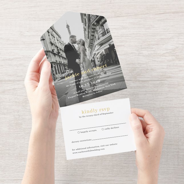 Minimal Modernes Foto Hochzeit All-in-One-Einladung (Abreißstreifen)