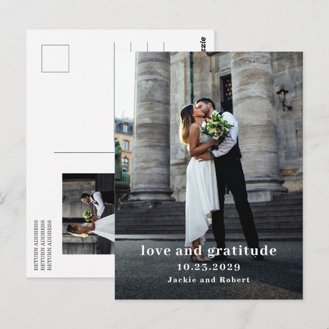 Minimal Modernes Foto Hochzeit Danke-Card Postkarte (Vorne/Hinten)