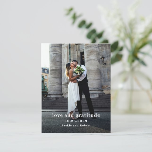 Minimal Modernes Foto Hochzeit Dankeskarte (Stehend Vorderseite)