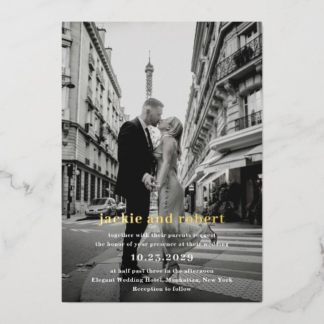 Minimal Modernes Foto Hochzeit Folieneinladung (Vorderseite)