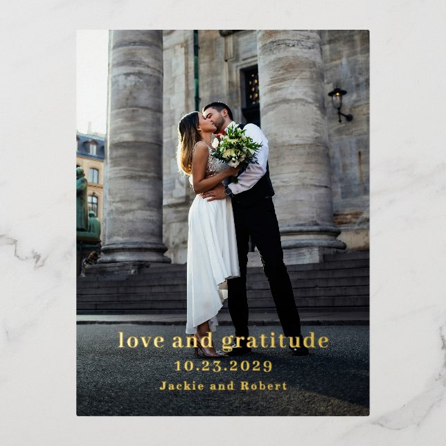 Minimal Modernes Foto Hochzeit Vielen Dank Folie Einladungspostkarte (Vorderseite)