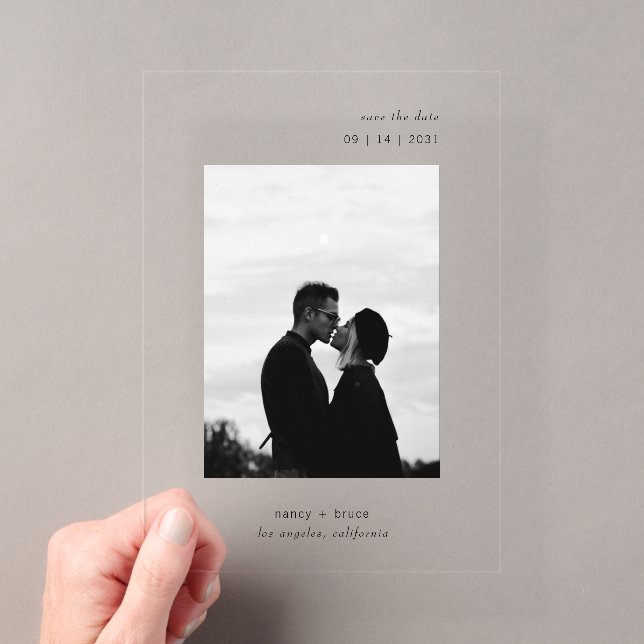 Minimal modernes Foto löschen Hochzeit das Datum s Acryleinladungen (Insitu (Handheld))