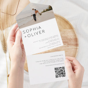 Minimal Modernes Foto & QR Code Hochzeit All In One Einladung