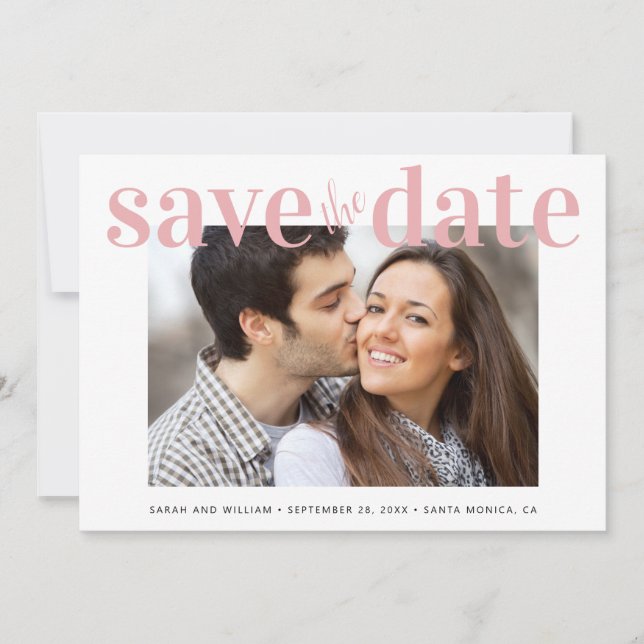 Minimal Modernes Foto Rosa Save The Date (Vorderseite)