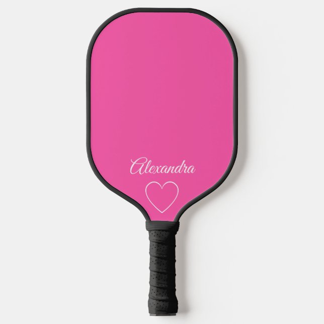 Minimal Modernes Herz & Name, Rosa und Weiß Pickleball Schläger (Vorderseite)