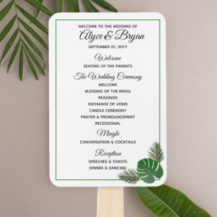 Minimal Modernes Hochzeitsprogramm für tropische V Fächer