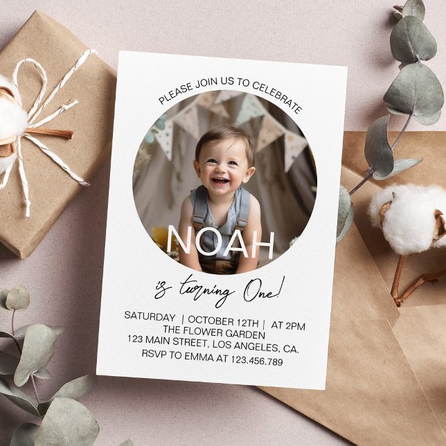 Minimal Modernes Kindergeburtstag Foto Einladung (Von Creator hochgeladen)