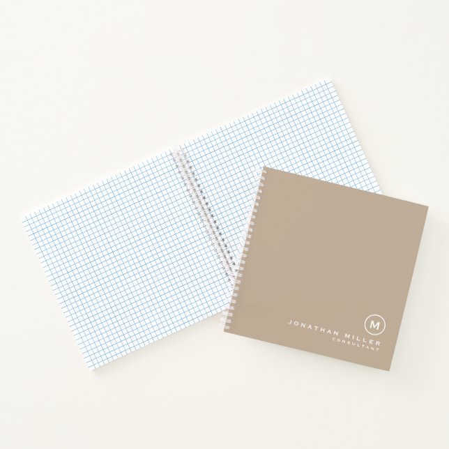 Minimal Modernes Monogram Beige Graph Notebook Notizbuch (Innenseite)