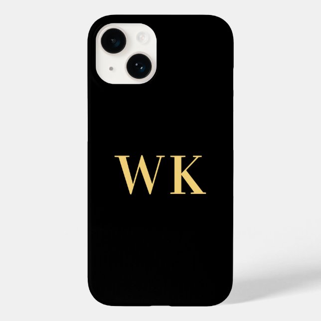 Minimal Modernes Monogramm Schwarzes Gold Case-Mate iPhone 14 Hülle (Rückseite)
