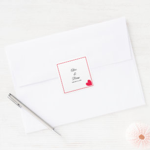 Minimal Modernes Rotes Herz Hochzeit Quadratischer Aufkleber