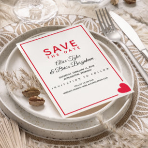 Minimal Modernes Rotes Herz Valentine Hochzeit Save The Date