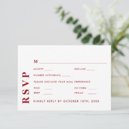 Minimal modernes Weiß & Rot Hochzeitseleganz RSVP Karte