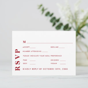 Minimal modernes Weiß & Rot Hochzeitseleganz RSVP Karte