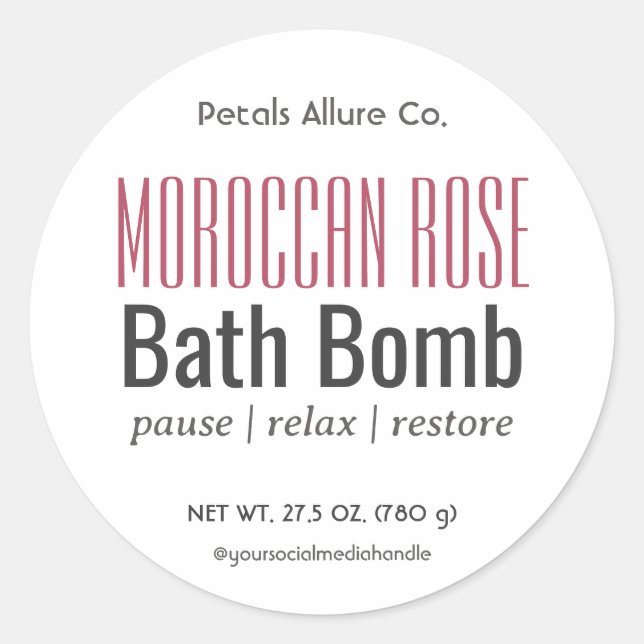 Minimal modernes White Bath Bomb Round Label Runder Aufkleber (Vorderseite)