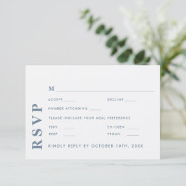 Minimal Modernes White & Blue Wedding Elegant RSVP Karte