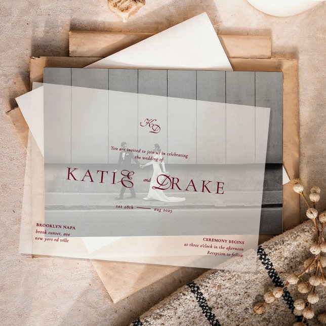 Minimal Monogram Deep Burgundy Script Wedding (Von Creator hochgeladen)