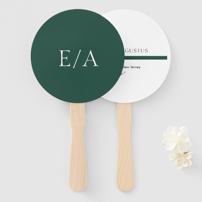 Minimal Monogram Elegant Emerald Green Wedding Fächer (Vorne und Hinten)