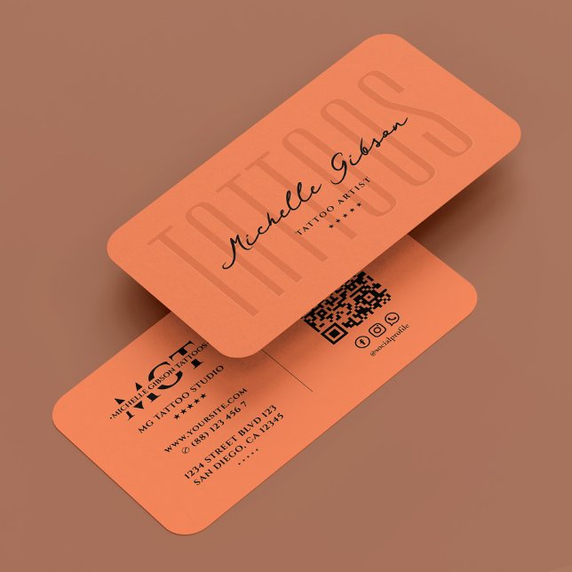 Minimal Monogram Tattoo Artist Tattooist Coral Visitenkarte (Minimal Monogram Tattoo Artist Tattooist Coral Business Card
)
