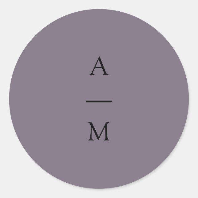 Minimal Monogram Trendy Chic Dusty Lila Wedding Runder Aufkleber (Vorderseite)