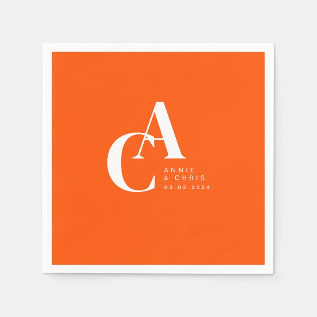 Minimal, Monogramm, Orange, Hochzeit Serviette (Vorderseite)