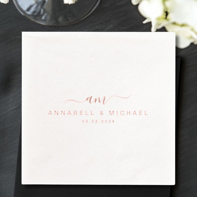 Minimal, Monogramme, Police d'écriture manuscrite, (Minimal, Monogram, Handwriting Font, Wedding Foil Napkins)