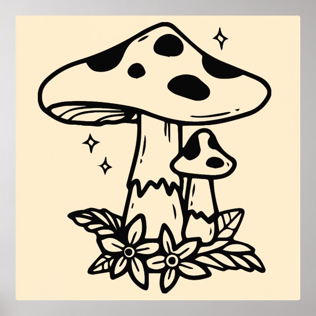 Minimal Mushroom Line Art Foliendrucke (Vorderseite)