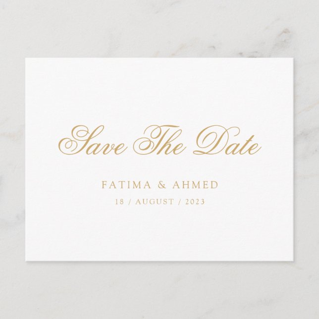 Minimal muslimische Weiß Save the Date Ankündigungspostkarte (Vorderseite)