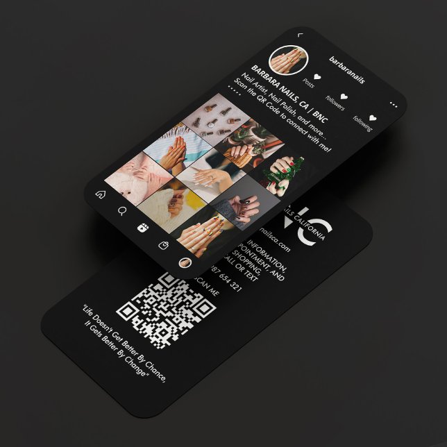 Minimal Nail Tech Manicurist IG Black Monogram Visitenkarte (Minimal Nail Tech Manicurist IG Black Monogram Business Card
)