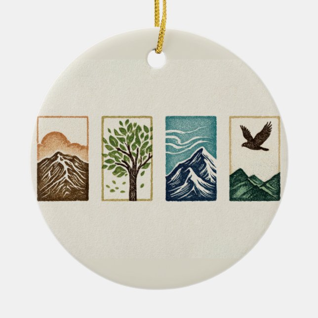 Minimal Nature Set – Mountain & Tree Art Keramik Ornament (Vorne)