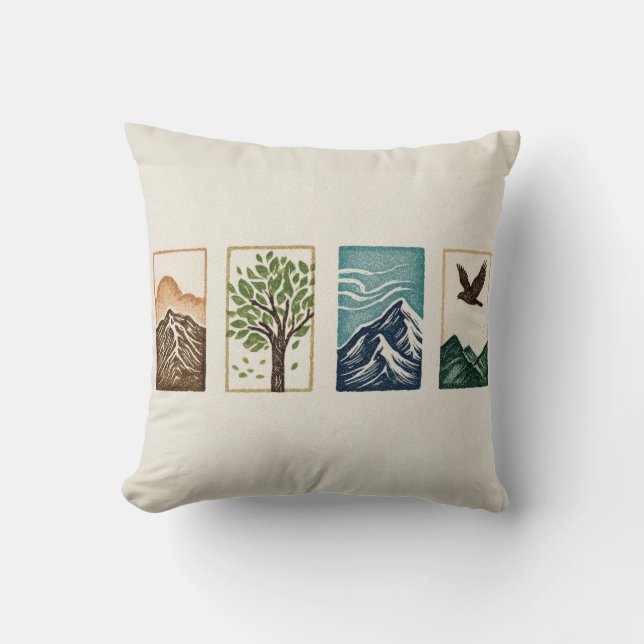 Minimal Nature Set – Mountain & Tree Art Kissen (Vorderseite)