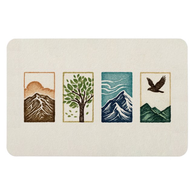 Minimal Nature Set – Mountain & Tree Art Magnet (Horizontal)