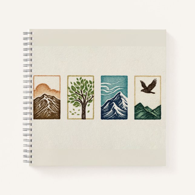 Minimal Nature Set – Mountain & Tree Art Notizbuch (Vorderseite)