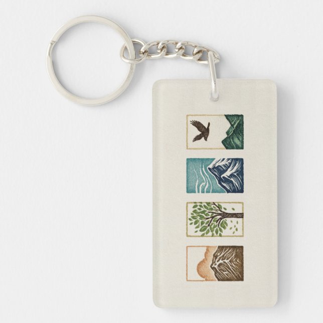 Minimal Nature Set – Mountain & Tree Art Schlüsselanhänger (Vorderseite)