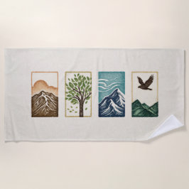 Minimal Nature Set – Mountain & Tree Art Strandtuch