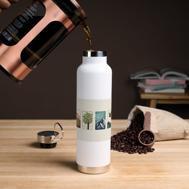 Minimal Nature Set – Mountain & Tree Art Trinkflasche (Kaffee (gedreht))
