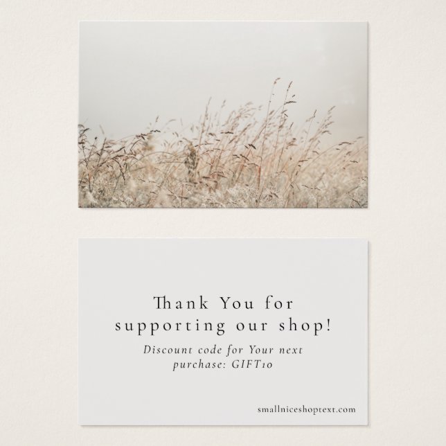 Minimal nature shop thank you card with discount (Devant & derrière)