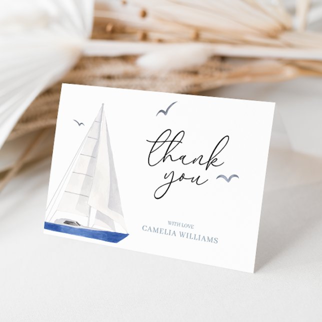 Minimal Nautical Sailboat Baby Shower Ahoy Boy's Dankeskarte (Von Creator hochgeladen)