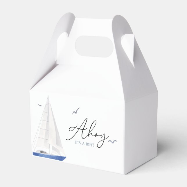 Minimal Nautical Sailboat Baby Shower Ahoy Boy's Geschenkschachtel (Rückseite)