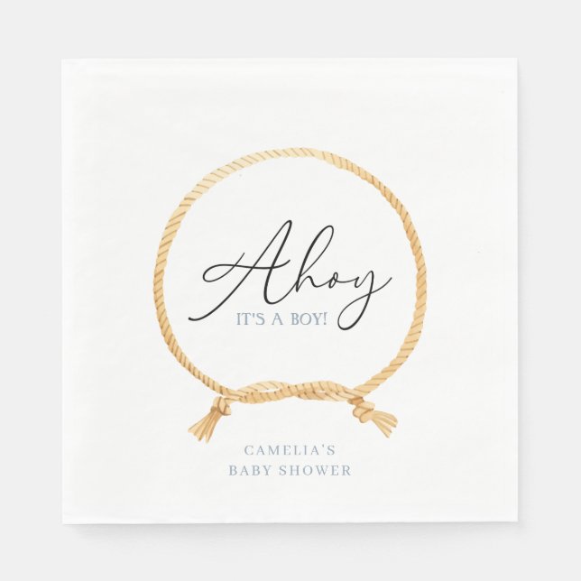 Minimal Nautical Sailboat Baby Shower Ahoy Boy's Serviette (Vorderseite)