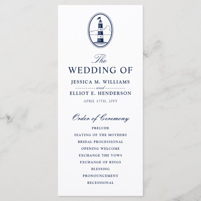 Minimal Nautical Wedding Program Lighthouse Programm (Vorderseite)