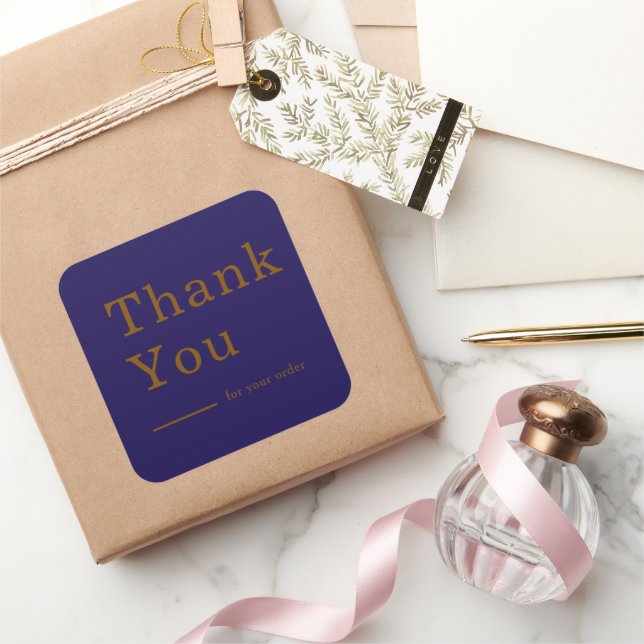 Minimal Navy Blue Custom Thank You Business Square Quadratischer Aufkleber (Schenken)