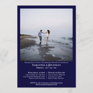 Minimal Navy Blue Foto Hochzeit Probe Dinner Einladung