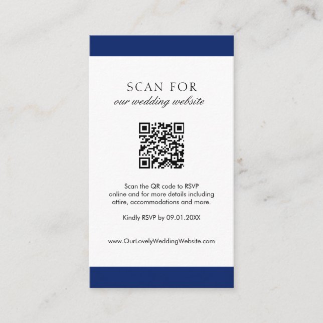 Minimal Navy Blue Modern QR Code Hochzeit Begleitkarte (Vorderseite)