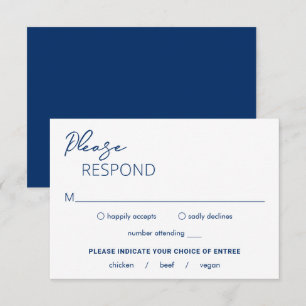 Minimal Navy Blue Moderne Hochzeit RSVP Karte