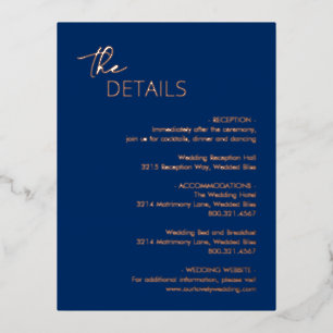 Minimal Navy Blue Moderne Hochzeitsfolie Folie Einladungspostkarte