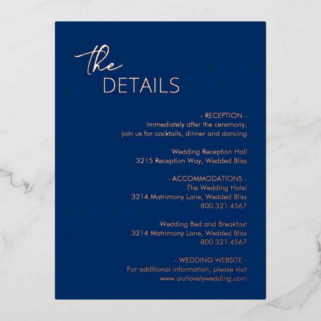 Minimal Navy Blue Moderne Hochzeitsfolie Folie Einladungspostkarte (Vorderseite)